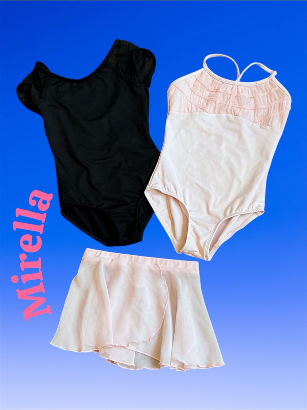 Mirella Girls Black and Light Pink Dance Leotards & Pink Skirt